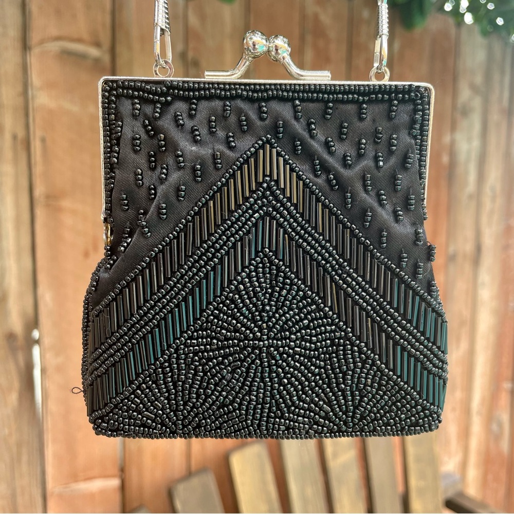 🌹Stunning Vintage Black Mini Purse Fully Beaded Back and Front🌹